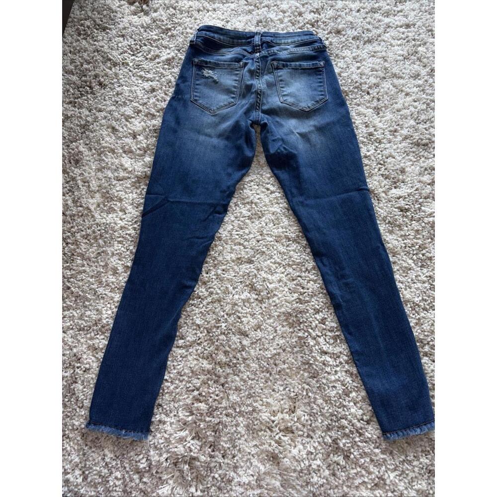 Fashion Nova Dark Wash Distressed Raw Hem Skinny Jeans Size 3 - Picture 2 of 5